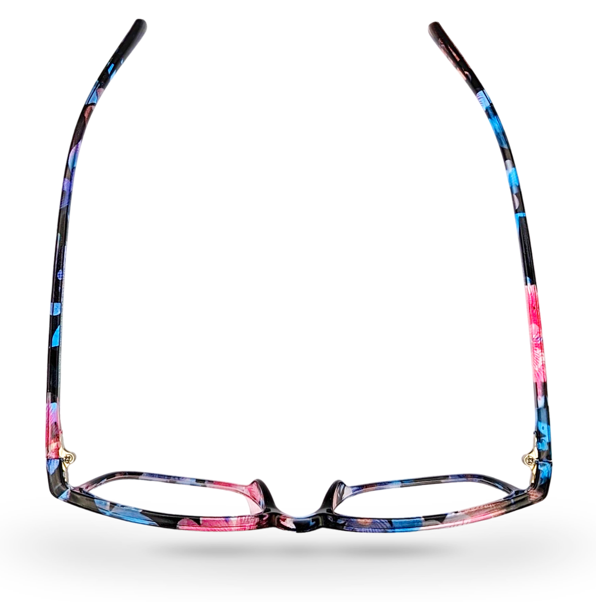 Eyelevel-UK Martinique square reading glasses with a black and multicolour floral patterned plastic frame