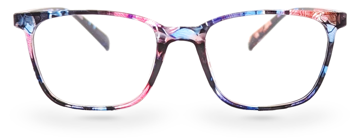 Eyelevel-UK Martinique reading glasses with a multicolour square plastic frame and clear magnifying lenses
