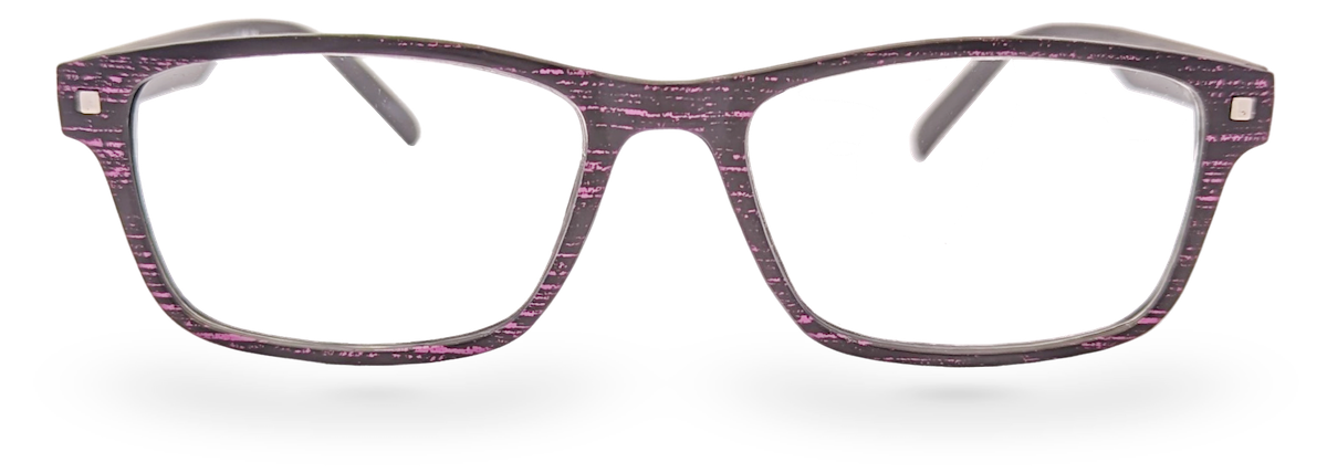 Eyelevel-UK Miami reading glasses with a black and pink grain effect rectangular plastic frame.