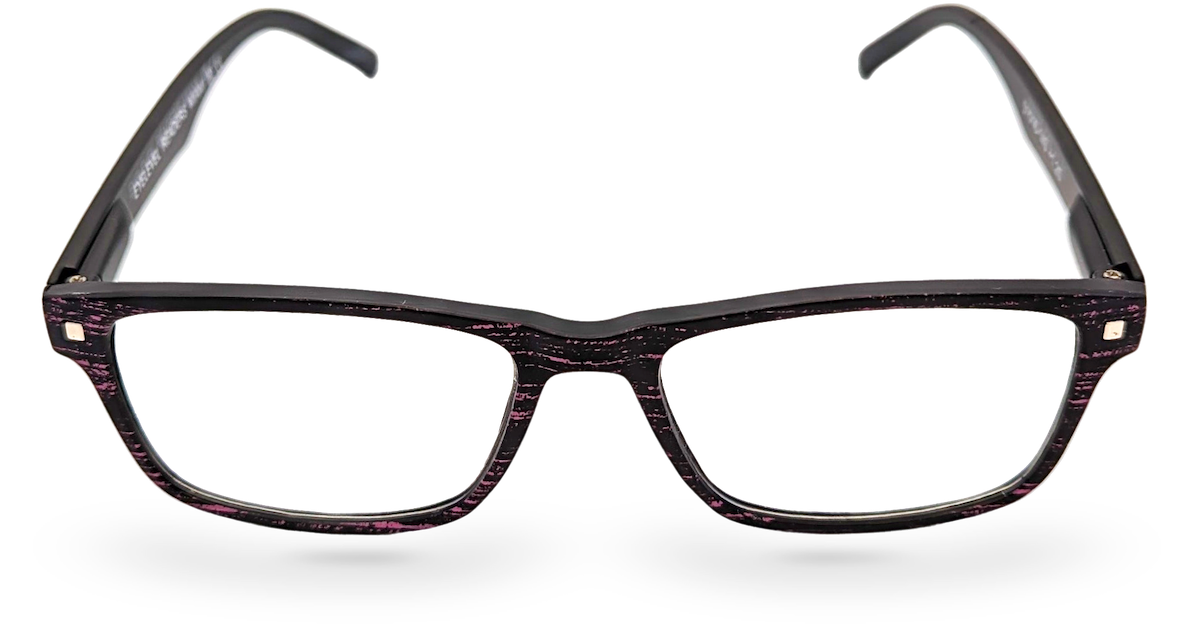 Eyelevel-UK Miami reading glasses with a black and pink grain effect rectangular plastic frame.