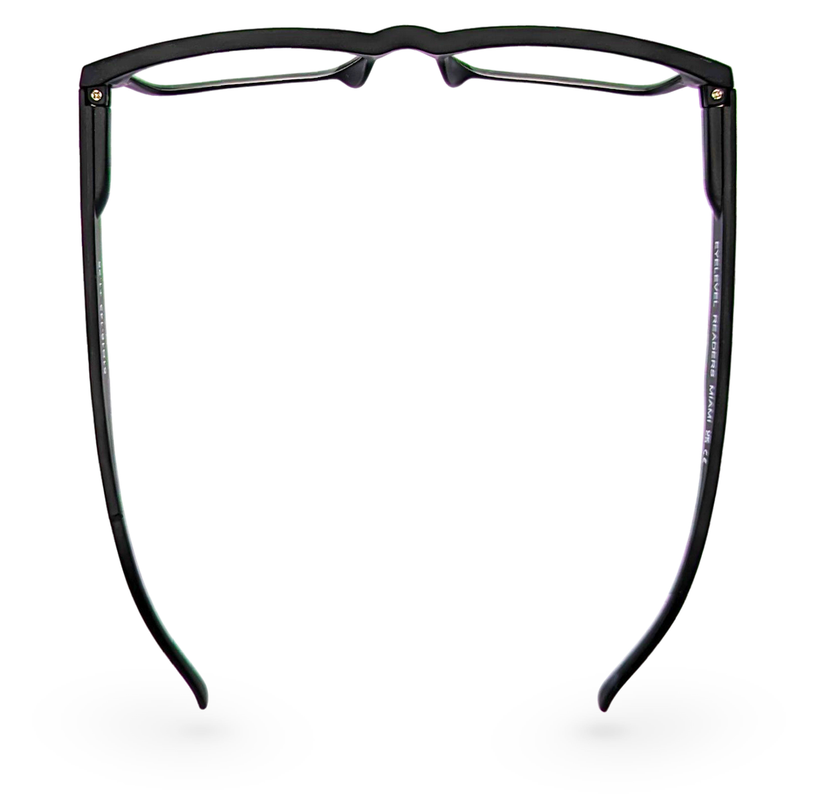 Eyelevel-UK Miami reading glasses featuring a black rectangular frame viewed from above with clear magnifying lenses.