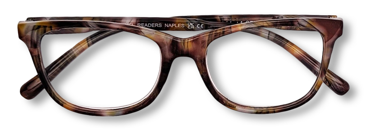 Eyelevel-UK Naples reading glasses with a brown multicolour softly squared plastic frame and clear magnifying lenses
