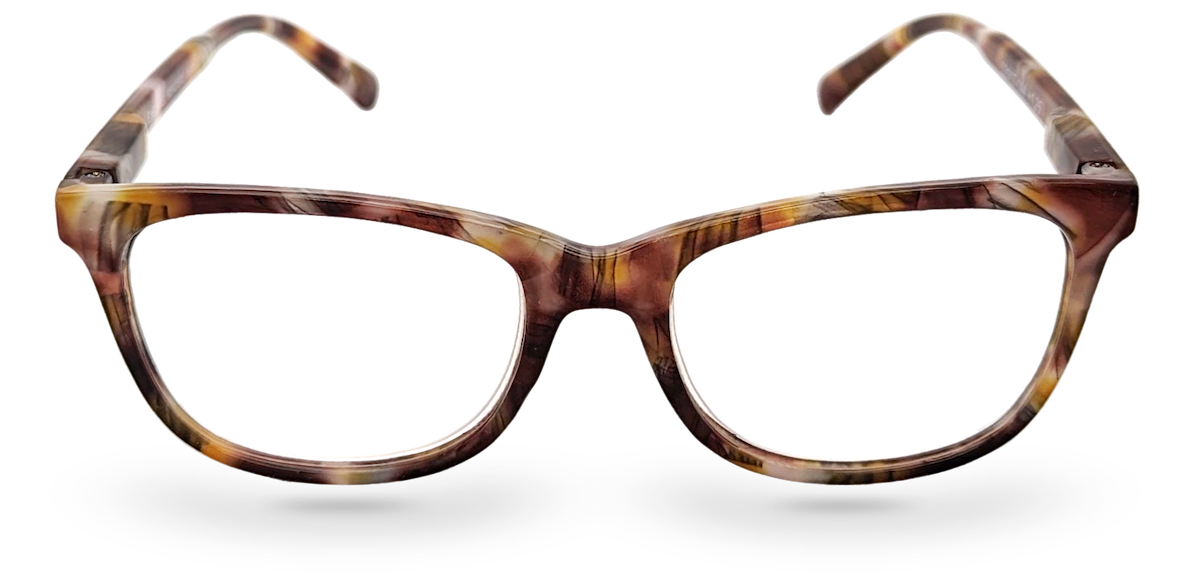 Eyelevel-UK Naples reading glasses with a brown and multicolour softly squared plastic frame and clear lenses