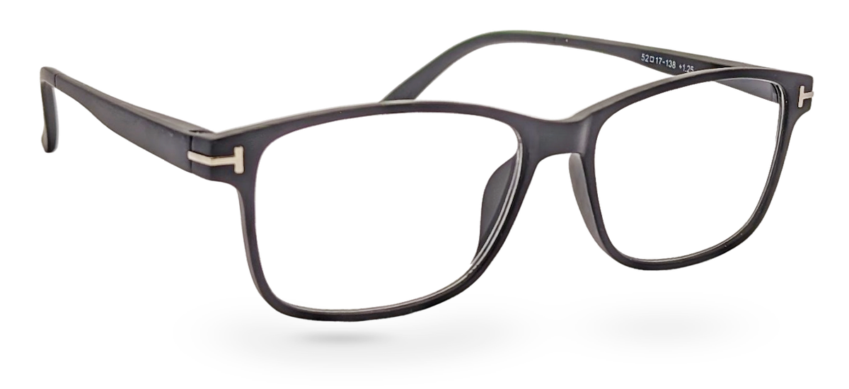 Eyelevel-UK Nelson reading glasses with a black square plastic frame and clear magnifying lenses.