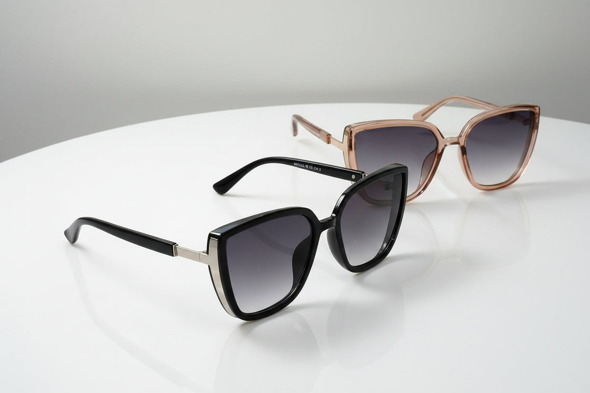 Eyelevel-UK Nicole oversized fashion sunglasses in black and brown crystal frames with grey gradient lenses.