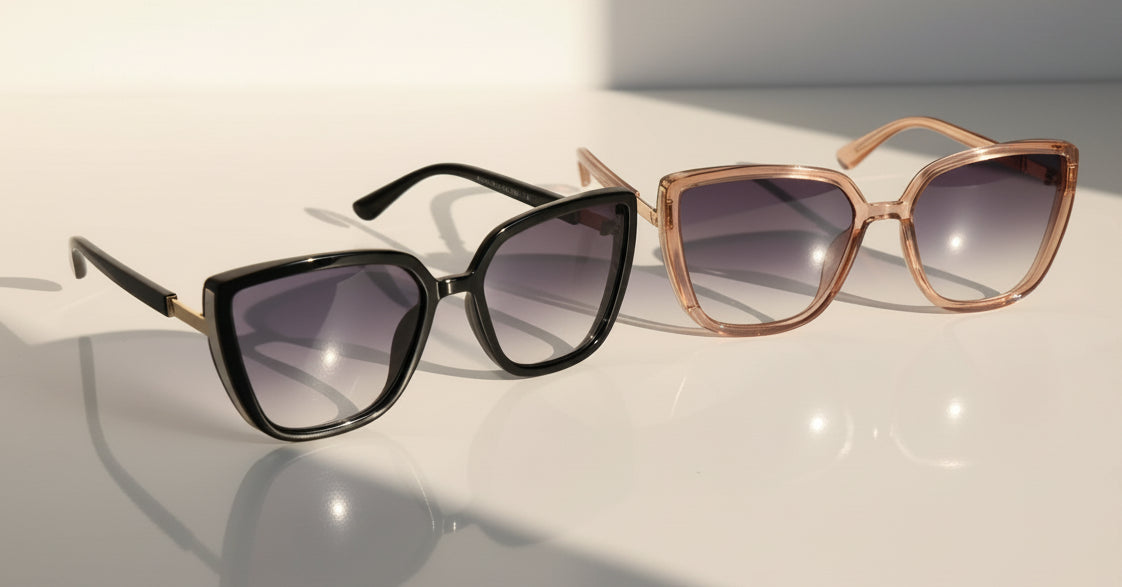 Eyelevel-UK Nicole oversized ladies fashion sunglasses in black and brown crystal frames with grey gradient lenses.