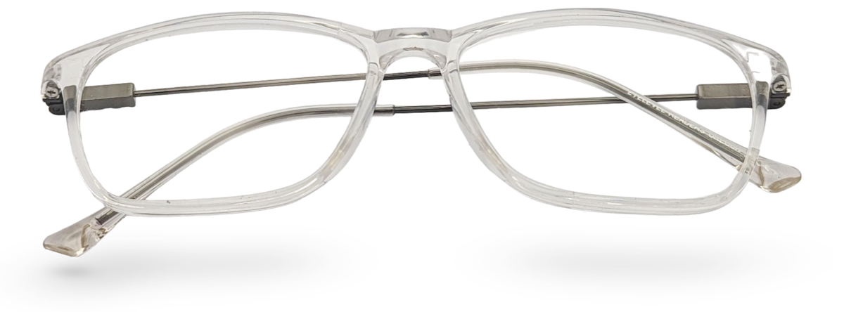 Eyelevel-UK Oregon reading glasses with a transparent softly squared plastic frame and clear magnifying lenses.