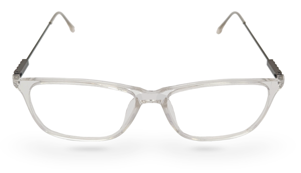 Eyelevel-UK Oregon reading glasses with a transparent softly squared plastic frame and clear magnifying lenses