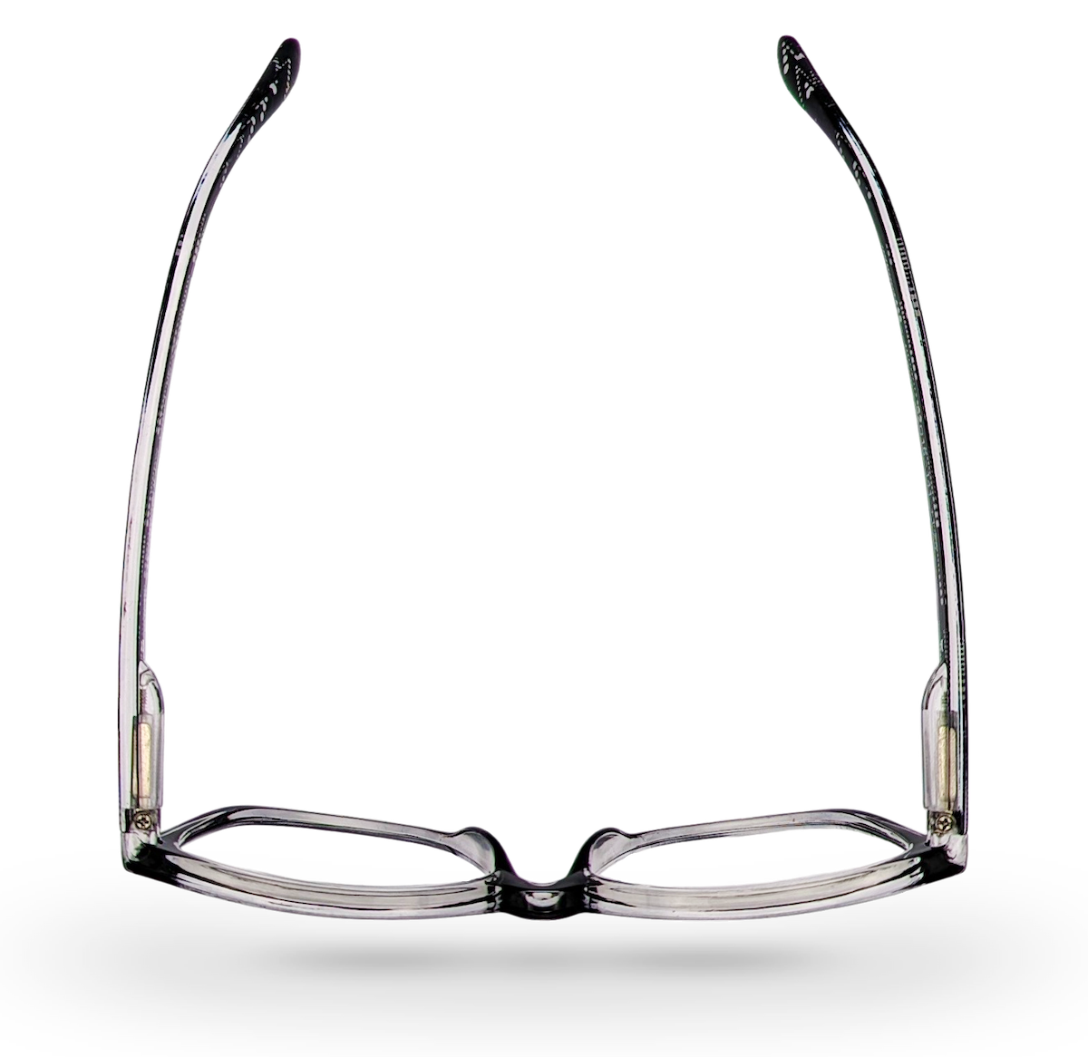 Eyelevel-UK Oslo reading glasses with a black and white squared plastic frame, shown from a top-down perspective.