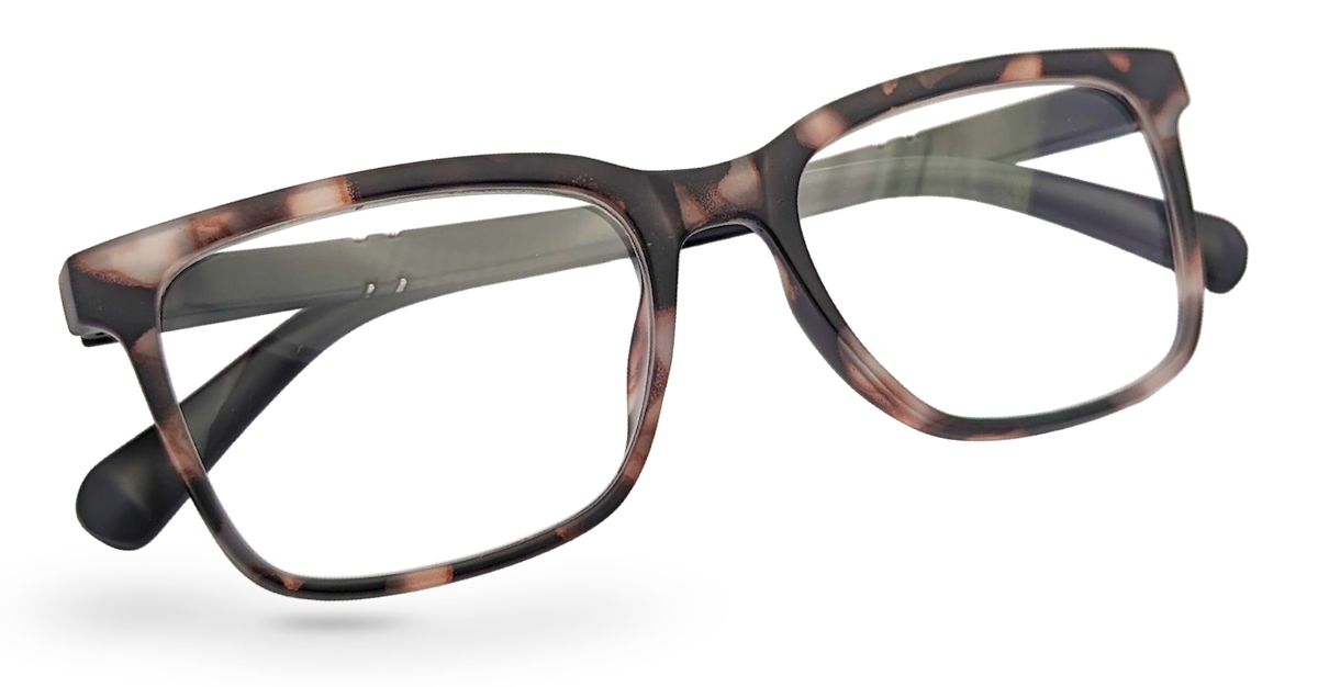 Eyelevel-UK Oxford reading glasses with a brown and matt black softly squared plastic frame on a white background