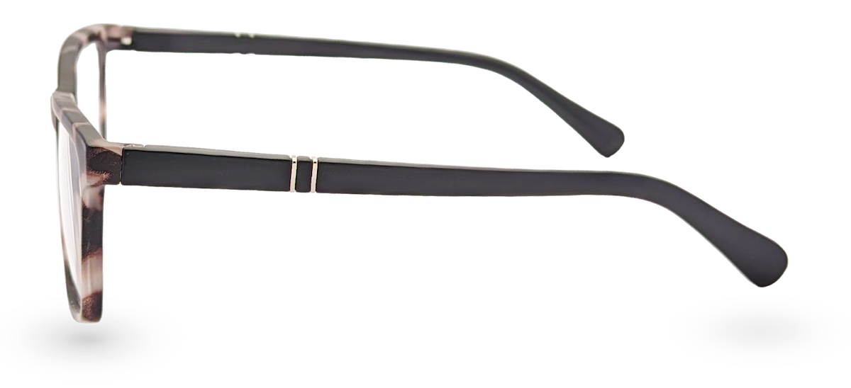 Side view of Eyelevel-UK Oxford reading glasses featuring a brown and matt black squared frame with slim temples.