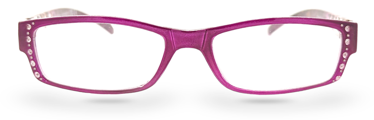 Eyelevel-UK leopard print and pink rectangular reading glasses with decorative rhinestones on the frame front