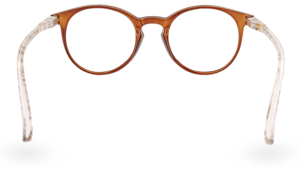 Eyelevel-UK Royal reading glasses with a brown animal print round frame and clear magnifying lenses