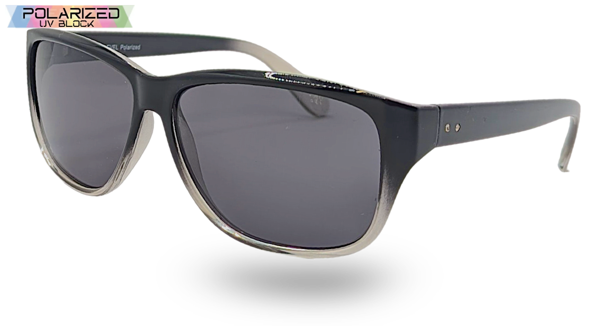 Eyelevel-UK Sophia rectangular polarized sunglasses in black and clear with grey lenses for women