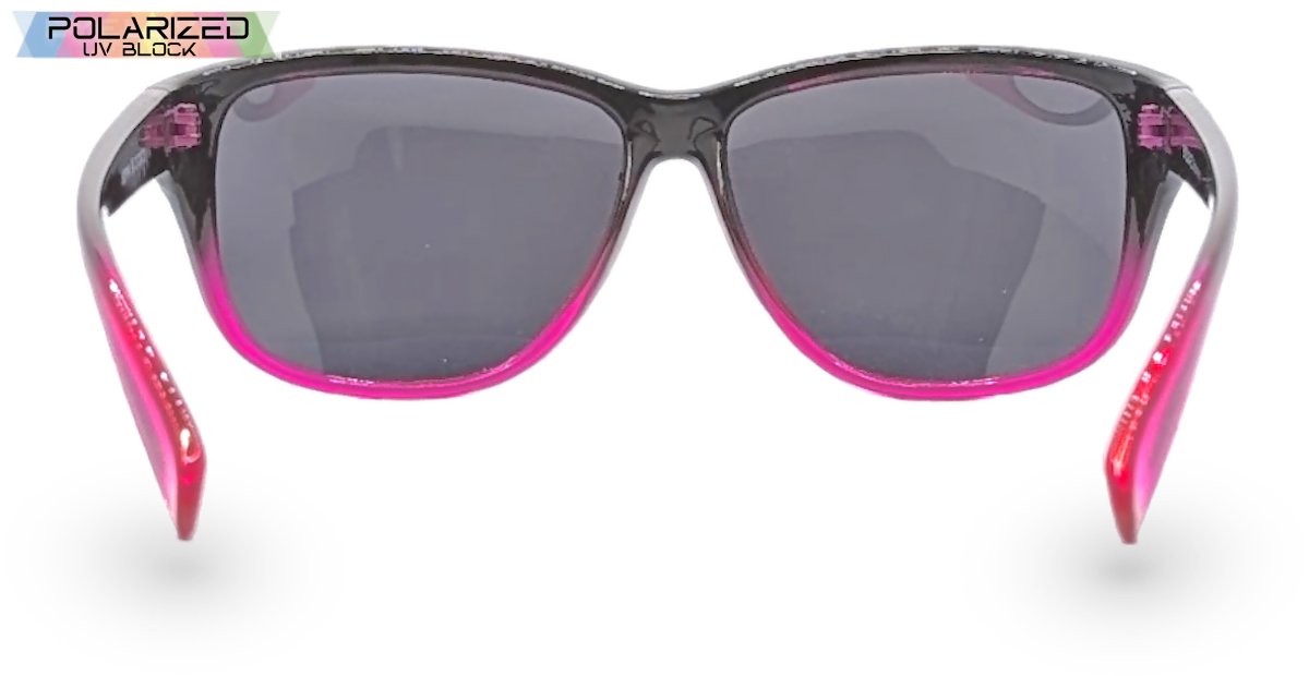 Eyelevel-UK Sophia rectangular polarized sunglasses in black and pink with grey lenses for UV protection