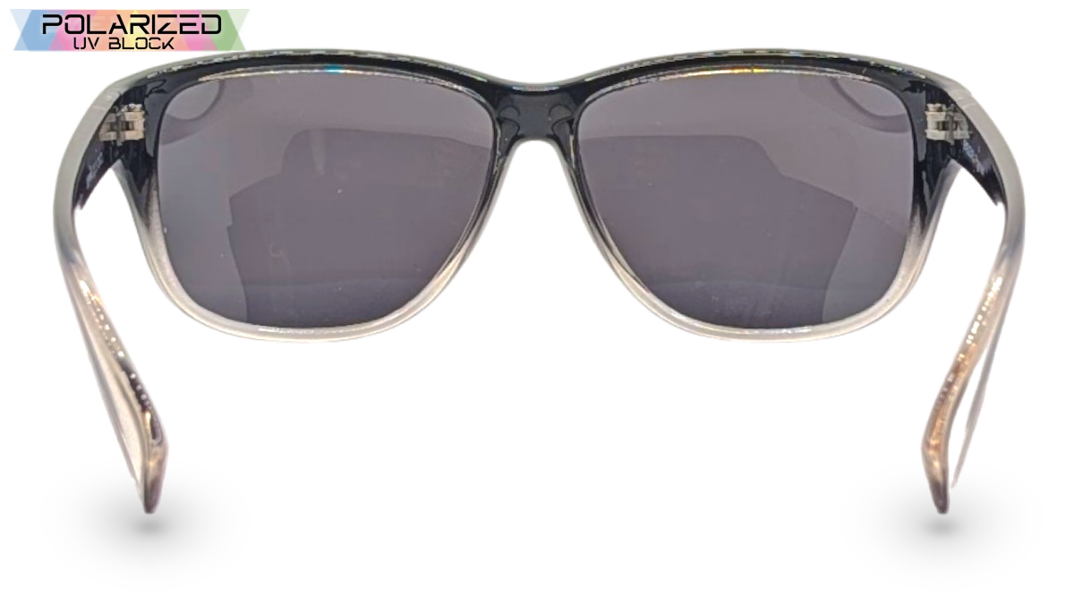 Eyelevel-UK Sophia rectangular polarized sunglasses in black and clear with grey lenses for UV protection