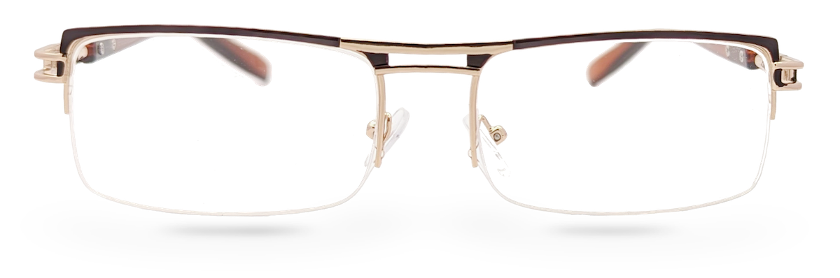 Eyelevel-UK Sovereign gold and brown semi-rimless rectangular reading glasses with clear magnifying lenses