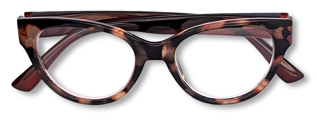 Eyelevel-UK Windsor reading glasses with a brown tortoiseshell cat-eye plastic frame and clear magnifying lenses.