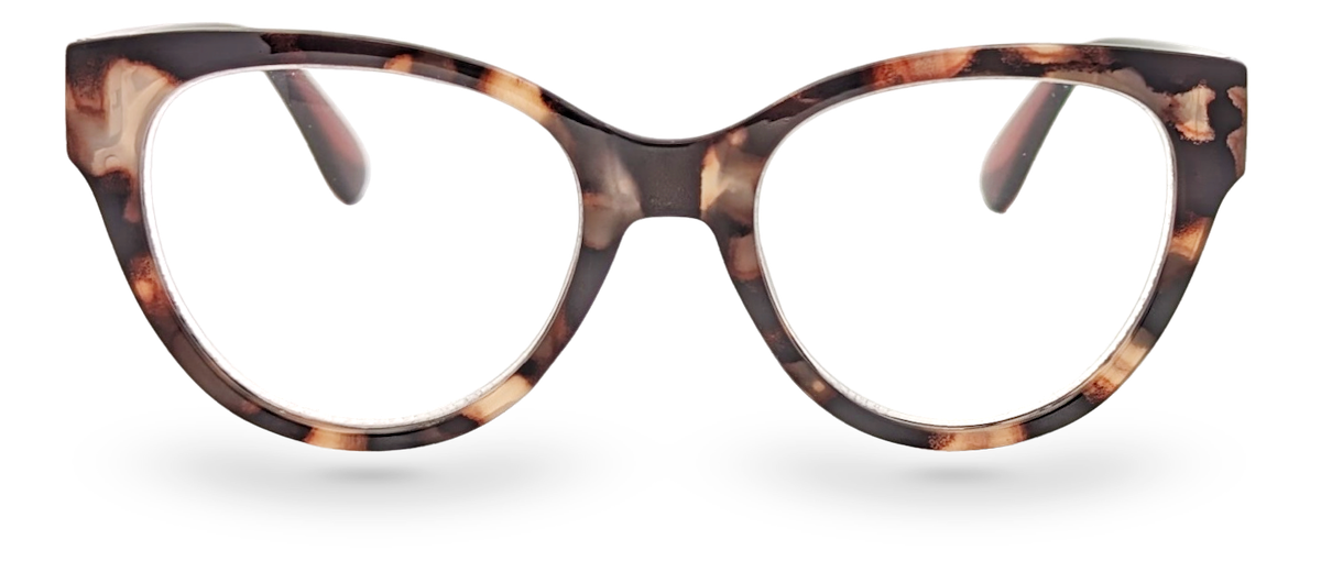 Eyelevel-UK Windsor cat-eye reading glasses with a brown tortoiseshell plastic frame and clear magnifying lenses.