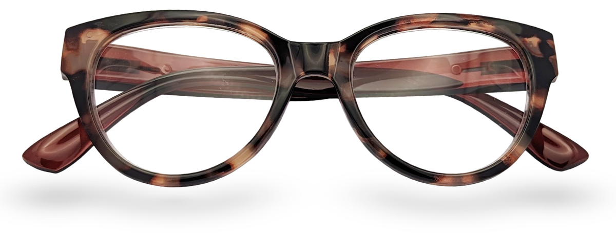 Eyelevel-UK Windsor reading glasses featuring a brown tortoiseshell cat-eye plastic frame with clear magnifying lenses.