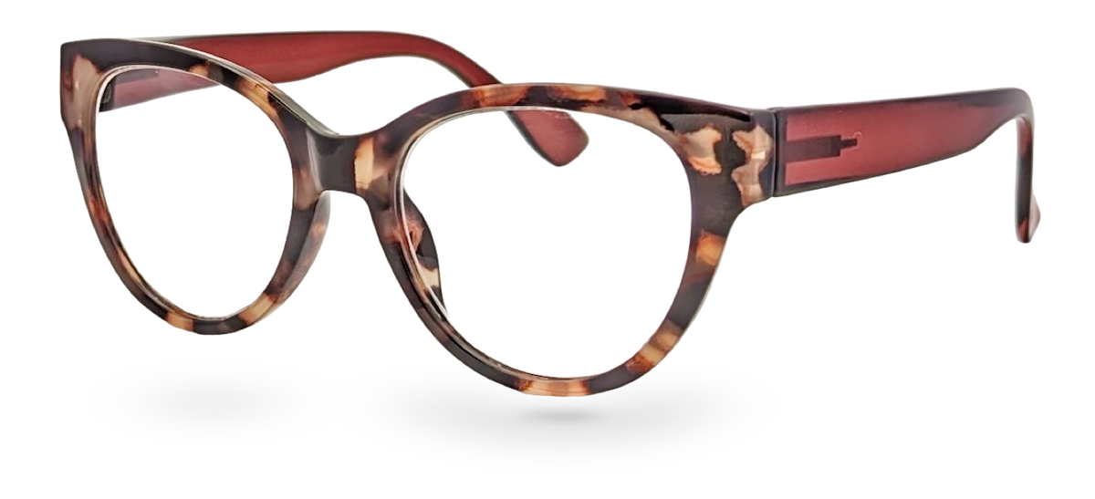Eyelevel-UK Windsor cat-eye reading glasses with a brown tortoiseshell plastic frame and clear magnifying lenses.