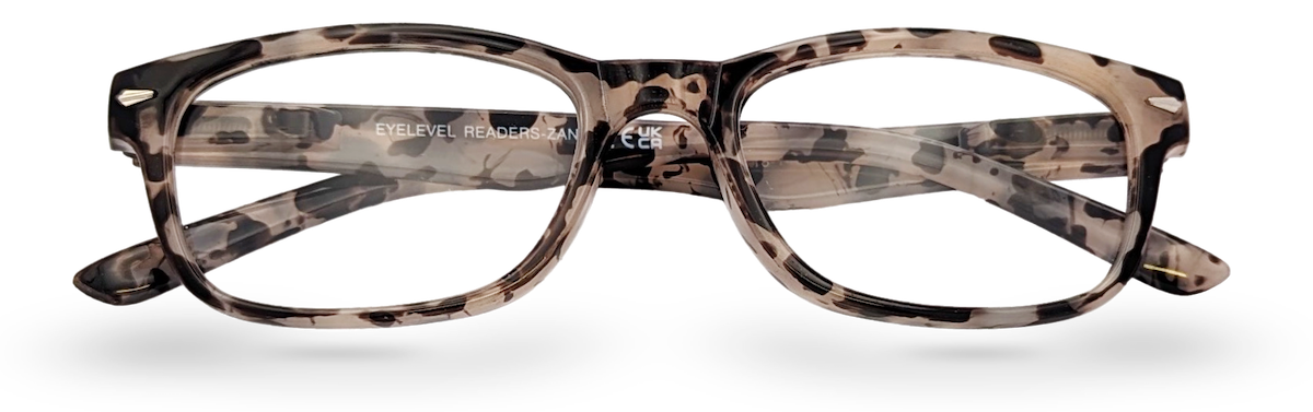 Eyelevel-UK Zante reading glasses with a brown and beige tortoiseshell patterned square plastic frame