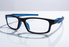 Eyelevel-UK Active Blue reading glasses with a black rectangular frame and bright blue temple and nose pad detailing.