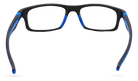 Eyelevel-UK Active Blue reading glasses featuring a black rectangular frame with vibrant blue temple accents