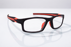 Eyelevel-UK Active Red reading glasses with black rectangular frames and vibrant red temple and nose pad details.