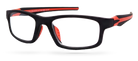 Eyelevel-UK Active Red reading glasses featuring a black rectangular plastic frame with vibrant red temple accents.