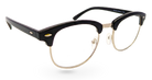 Eyelevel-UK Albany black and gold semi-rimless browline reading glasses with clear magnifying lenses.