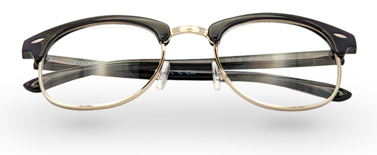 Eyelevel-UK Albany black and gold semi-rimless browline reading glasses with clear magnifying lenses