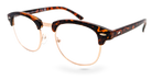 Eyelevel-UK Albany brown tortoiseshell and gold semi-rimless browline reading glasses with clear magnifying lenses.