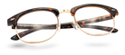 Eyelevel-UK Albany brown tortoiseshell and gold semi-rimless browline reading glasses with clear lenses