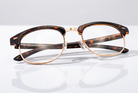 Eyelevel-UK Albany brown tortoiseshell and gold semi-rimless browline reading glasses with clear magnifying lenses.