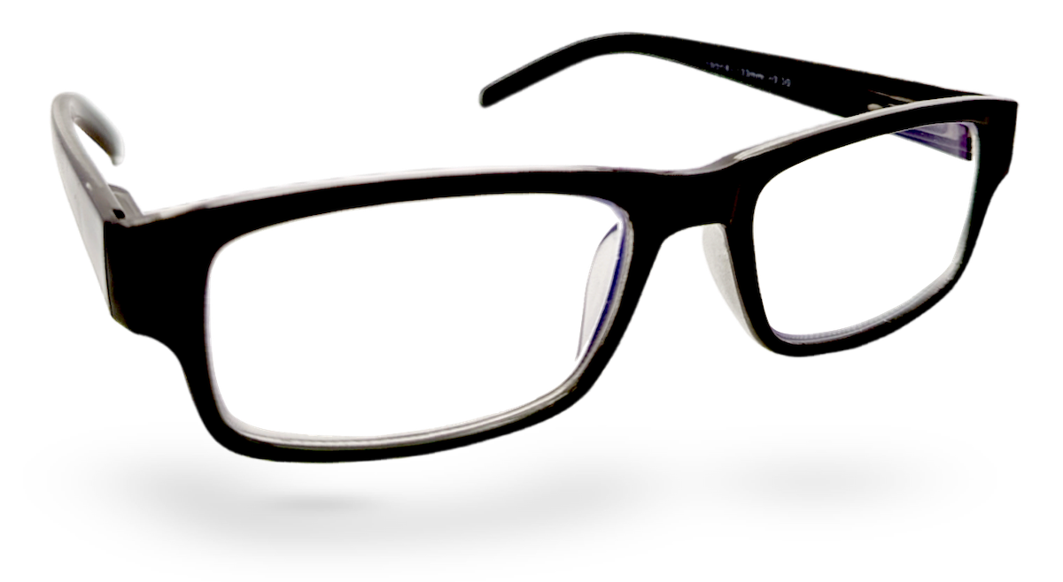 Eyelevel-UK Alfie black rectangular anti-blue light glasses with clear plano lenses for screen use.