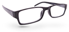 Eyelevel-UK Alfie reading glasses featuring a slim black rectangular plastic frame and clear magnifying lenses.