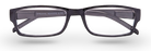 Eyelevel-UK Alfie reading glasses featuring a classic slim black rectangular plastic frame and clear magnifying lenses.
