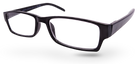 Eyelevel-UK Alfie reading glasses featuring a slim black rectangular plastic frame and clear magnifying lenses.