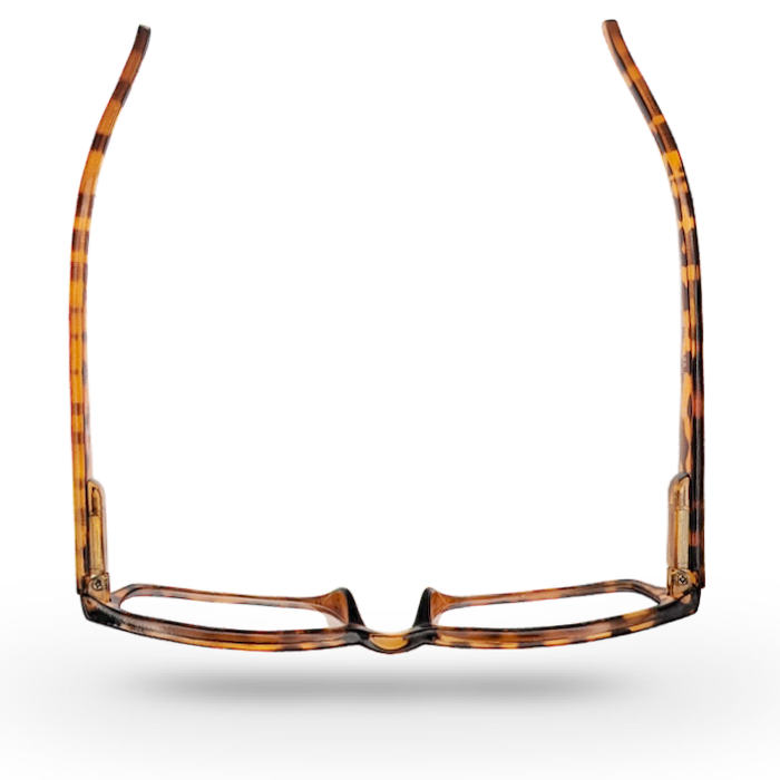 Eyelevel-UK Alfie brown rectangular reading glasses with a classic tortoiseshell plastic frame, top-down view.