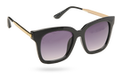 Eyelevel-UK Anastacia oversized square sunglasses in black with light gold temples and grey gradient lenses.