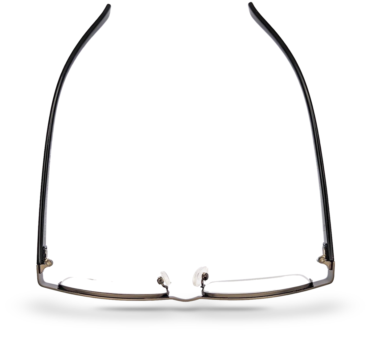 Eyelevel-UK Apollo semi-rimless reading glasses with bronze rectangular frames and dark temples, top-down view.