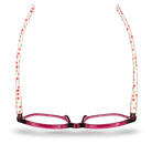 Eyelevel-UK Aruba reading glasses with a bright pink rounded-square frame and white arms featuring a red cherry print.