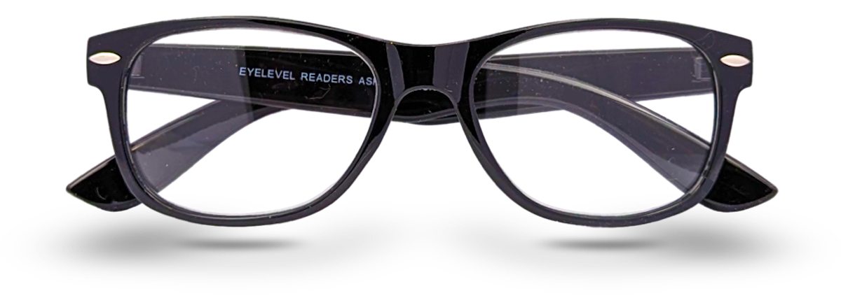 Eyelevel-UK Ashley black rectangular reading glasses with clear magnifying lenses and full rim plastic frame