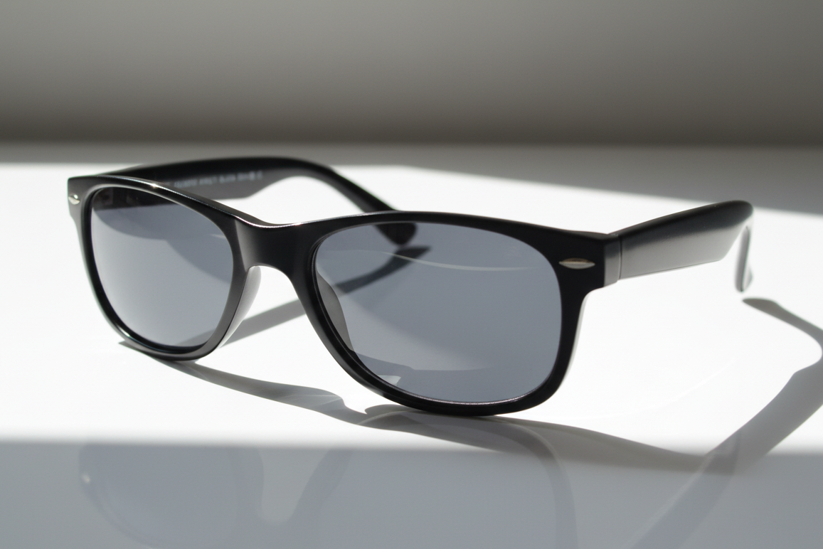 Eyelevel-UK Ashley black rectangular sun readers with tinted UV400 magnifying lenses and full rim plastic frame.