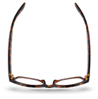 Eyelevel-UK Ashley Brown rectangular reading glasses with a tortoiseshell pattern, viewed from above.