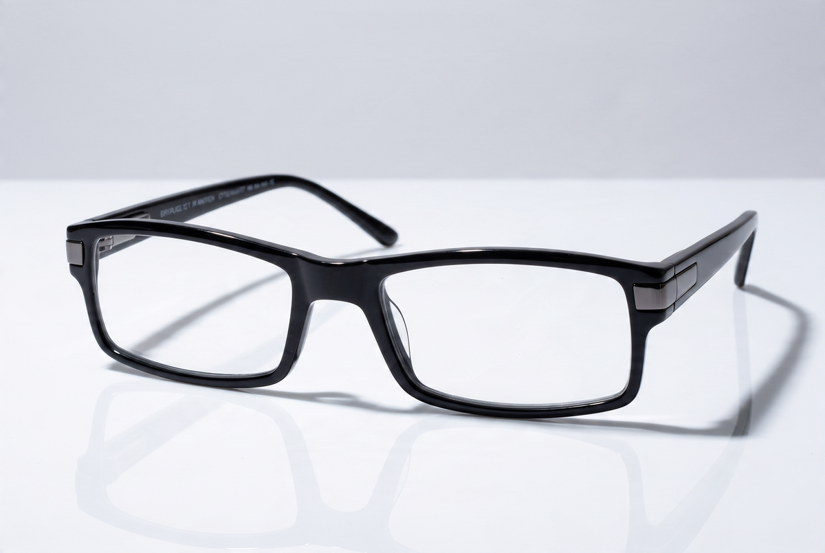 Eyelevel-UK Attorney black rectangular reading glasses with slim plastic frames and clear magnifying lenses.