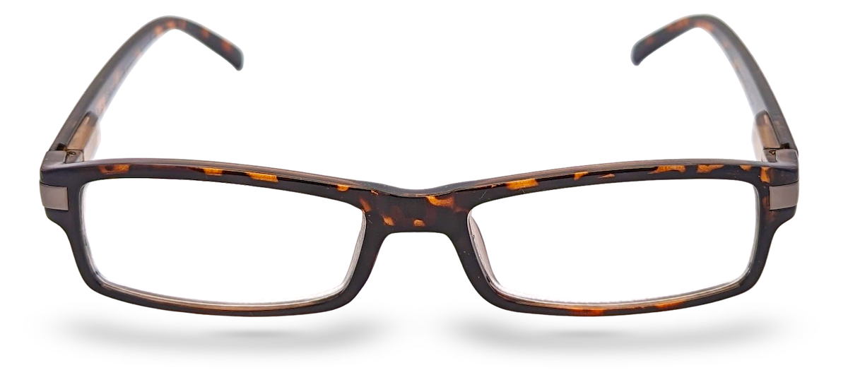 Eyelevel-UK Attorney Brown rectangular reading glasses with a classic tortoiseshell plastic frame.