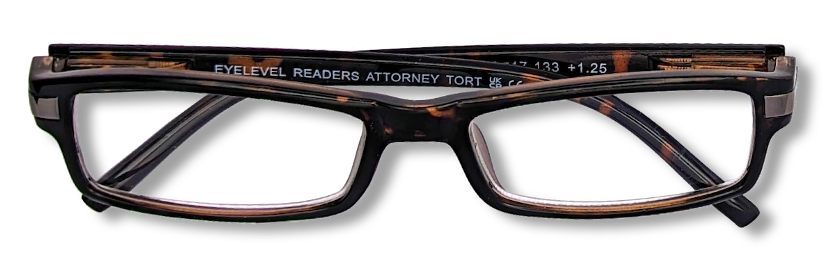 Eyelevel-UK Attorney brown rectangular reading glasses with a classic tortoiseshell plastic frame