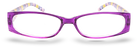 Eyelevel-UK Aztec reading glasses with a shallow purple rectangular plastic frame and patterned temples